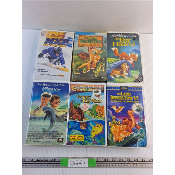 (6) VHS Movies - The Land Before Time,  Journey to Big Water and MXP