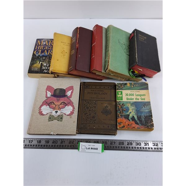 Mostly Vintage Books Lot (Bibles, 20,000 Leagues, Public School Physiology)