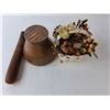 Image 2 : Ceramic Basket with Artificial Flowers, Wood Mortar & Pestle Set
