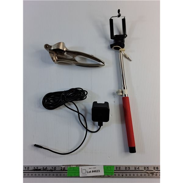 Selfie Stick, JBL Charger and Garlic Press