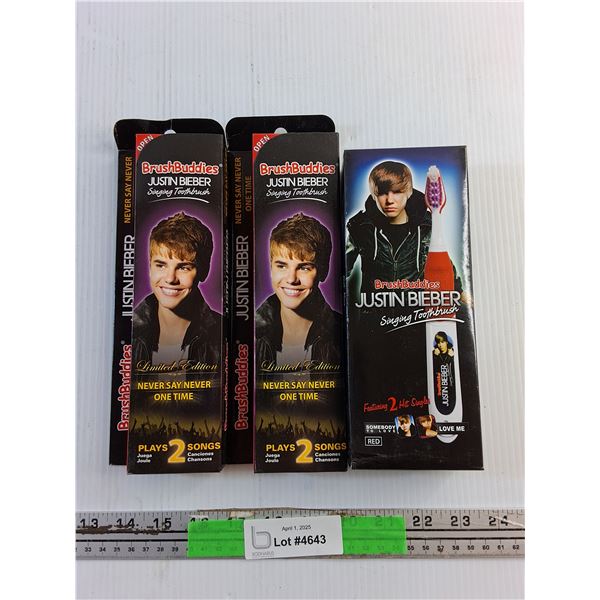 (3) BrushBuddies Justin Bieber Singing Tooth Brushes