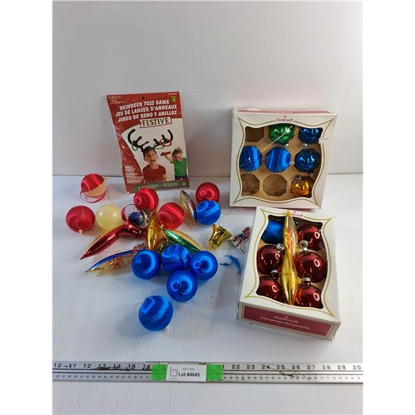 Reindeer Toss Game and Various Christmas Tree Ornaments