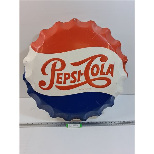 Vintage Pepsi-Cola Bottle Cap Metal Sign - 22.5" Diameter