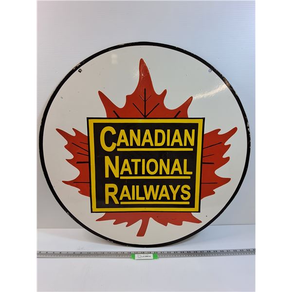 Canadian National Railways Doubled Sided Metal Sign - 30" Diameter