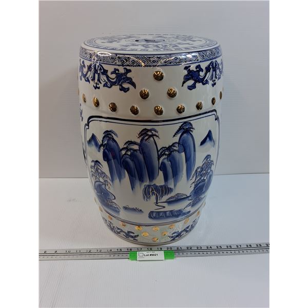 # Blue Delft Porcelain Stool - 19" x 12"