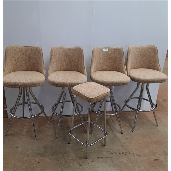 * (4) Vintage Upholstered Bar Chairs & Stool w/No Back - 42" x 19" x 19" - CANNOT SHIP