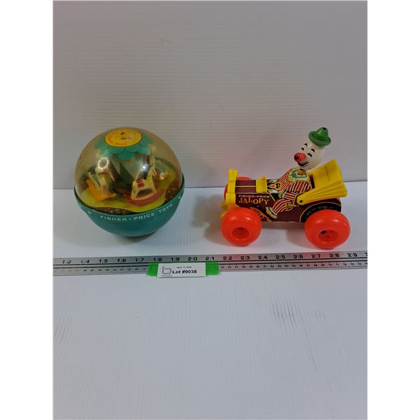 (2) Vintage Fisher Price Toys: Jalopy & Roly Poly Chime Ball