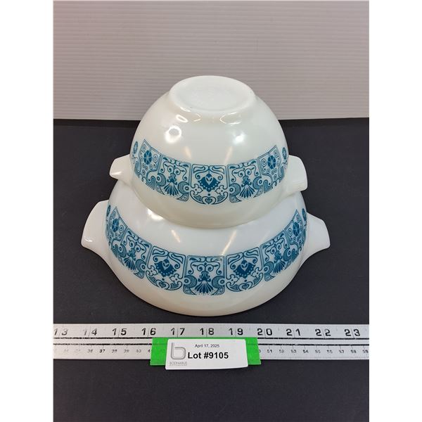 (2) PYREX Bue Horizon Pattern Mixing Bowl Set
