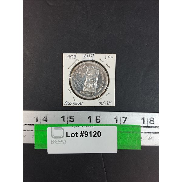 Canadian Silver Dollar Coin - 1958