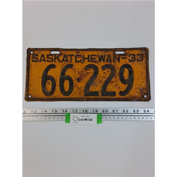 Saskatchewan License Plate - 1933
