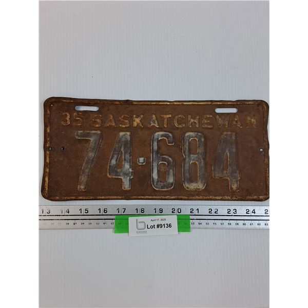 Saskatchewan License Plate - 1935