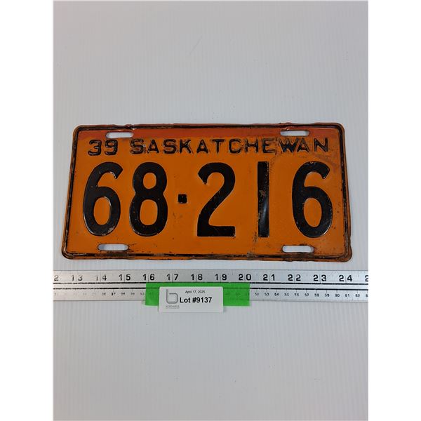 Saskatchewan License Plate - 1939