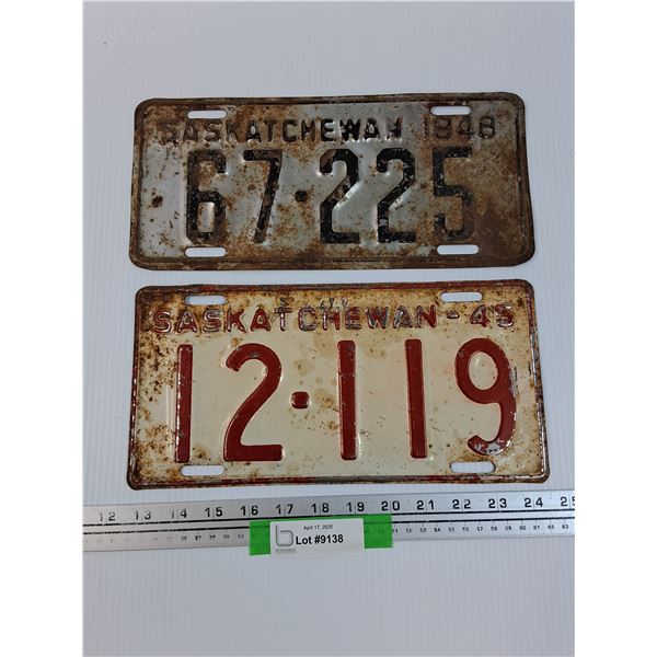 (2) Saskatchewan License Plates: 1945 & 1948