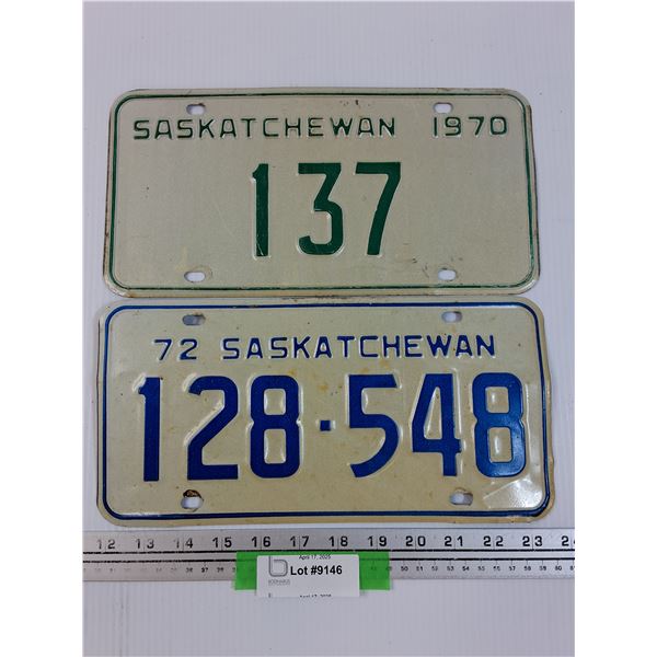 (2) Saskatchewan License Plates: 1972 & 1970