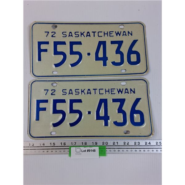 (2) Saskatchewan License Plates: 1972