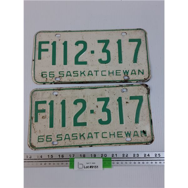 (2) Saskatchewan License Plates: 1966