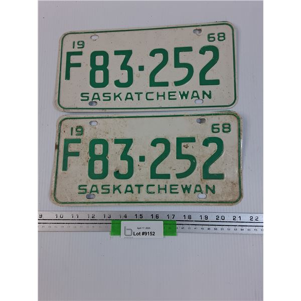 (2) Saskatchewan License Plates: 1968