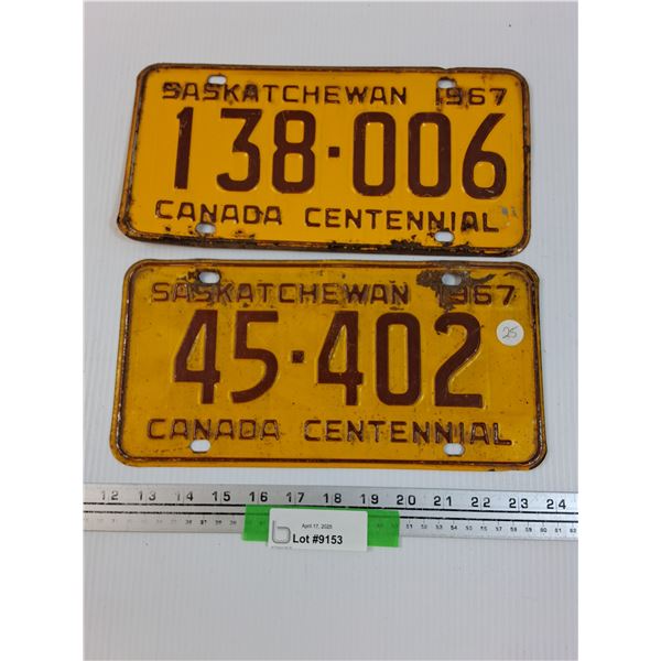 (2) Saskatchewan License Plates: 1967