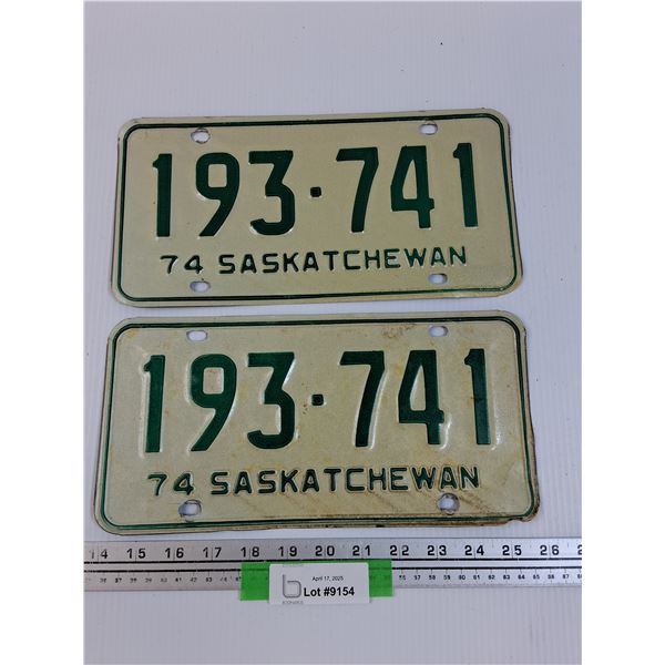 (2) Saskatchewan License Plates: 1974