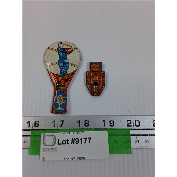 (2) Vintage Tin Whistle/Noisemakers