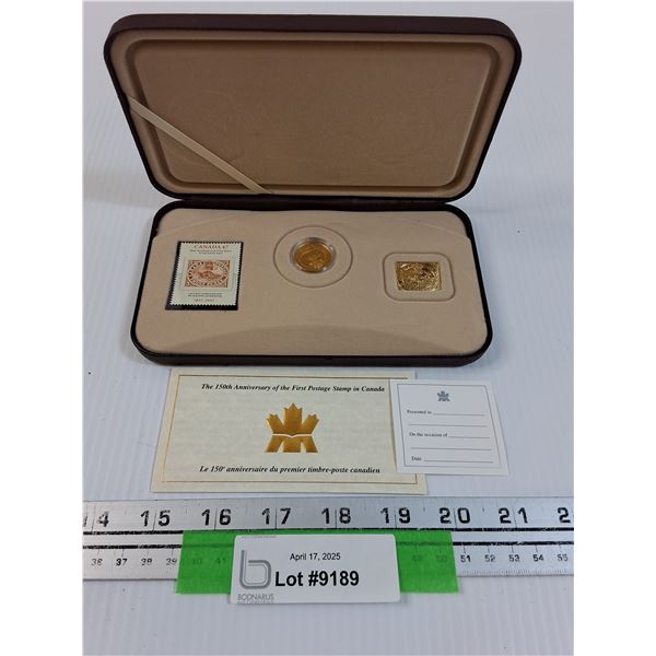 150th Anniversary Canadian Postage Stamp & Three Cents & Three Pence Set in Case