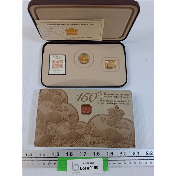 150th Anniversary Canadian Postage Stamp & Three Cents & Three Pence Set in Case