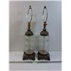 Image 1 : (2) Vintage Clear Glass & Brass End Table Lamps - 28" x 7"