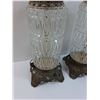Image 2 : (2) Vintage Clear Glass & Brass End Table Lamps - 28" x 7"
