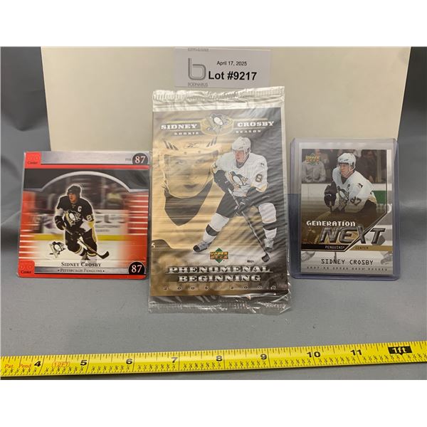 (3) Sidney Crosby 2005 Sealed Jumbo RC & Crosby 2008 Standup Sealed & 2007 Hockey Card