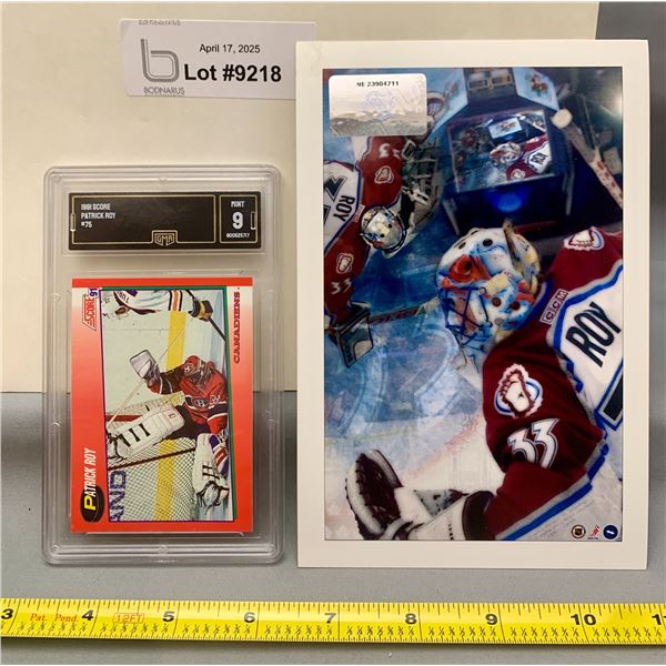 Patrick Roy 1991 Score #75 Graded Hockey Trading Card & NHL COA 5" x 7" Photo