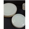Image 6 : Fire King Anchor Hocking Milk Glass w/Gold Rimmed Dish Set: (6) Dinner Plates, (6) Dessert Plates, S