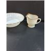 Image 2 : Anchor Hocking Milk Glass w/Gold Rimmed Serving Bowl & Creamer & Sugar Set