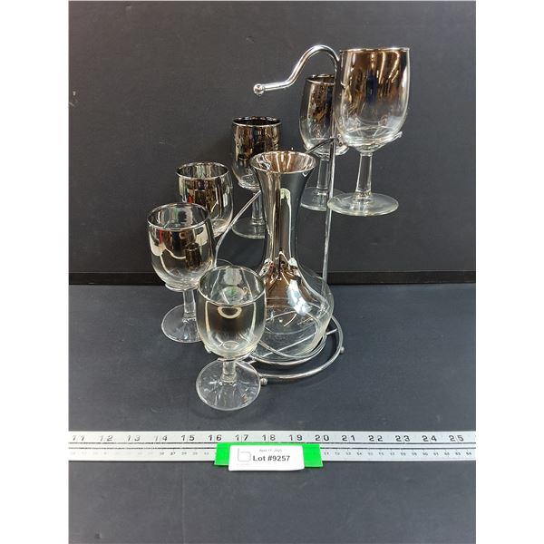 MCM Silver Fade Dorthy Thorpe- Style Wine Deanter Bar Set w/Chrome Caddy