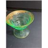 Image 3 : Uranium Glass Footed Dessert Bowl w/Gold Trim - 4" x 3.5"