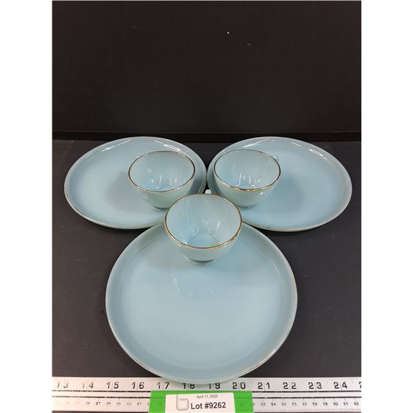 (3) Fire King Hostess Set in Delphite Blue (Tea Cup & Saucer Set)