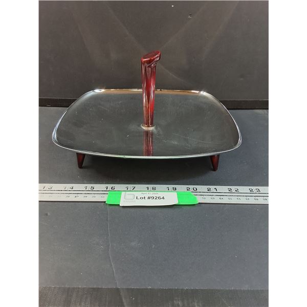 Glo-Hill MCM Metal & Bakelite Serving Tray w/Handle - 10" Diameter