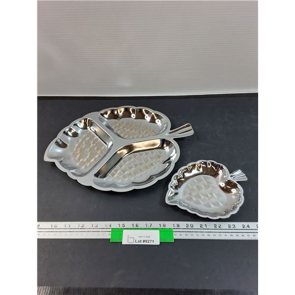 (2) MCM Leaf Serving Trays - (1) Divided Tray & (1) Candy Dish
