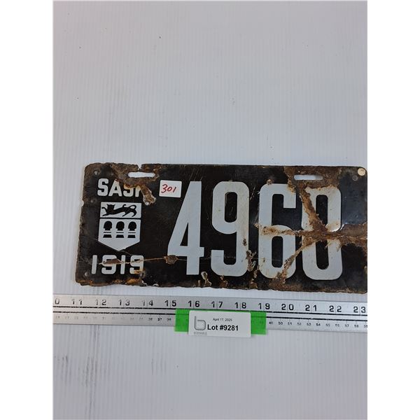 Saskatchewan License Plate - 1919
