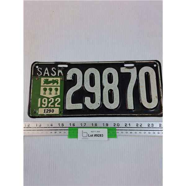 Saskatchewan License Plate - 1922