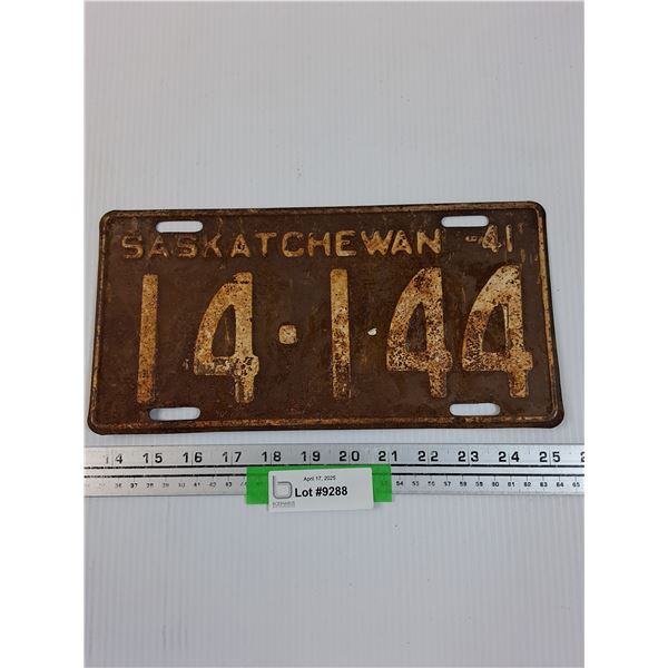 Saskatchewan License Plate - 1941