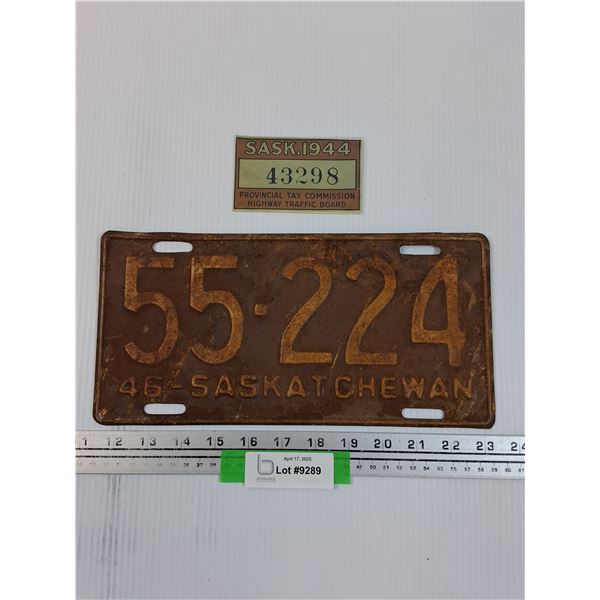 Saskatchewan License Plate - 1946 & 1944 Paper License (CANNOT GUARANTEE AUTHENTICATION)