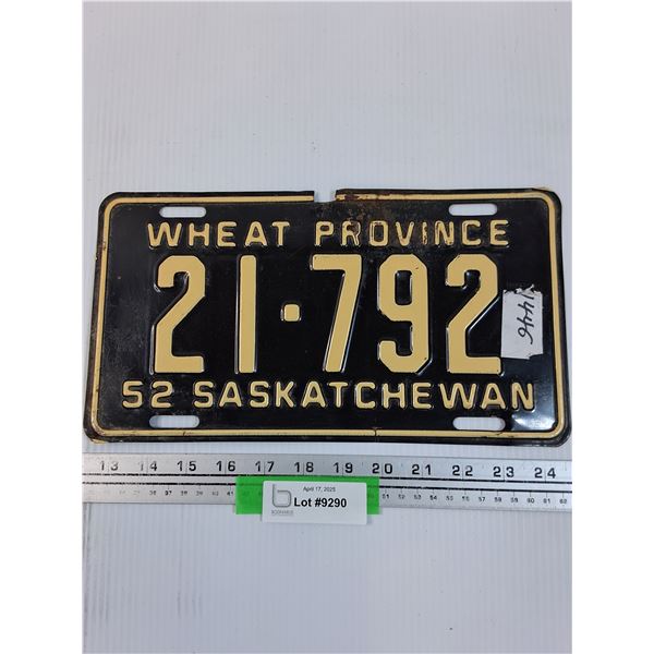 Saskatchewan License Plate - 1952