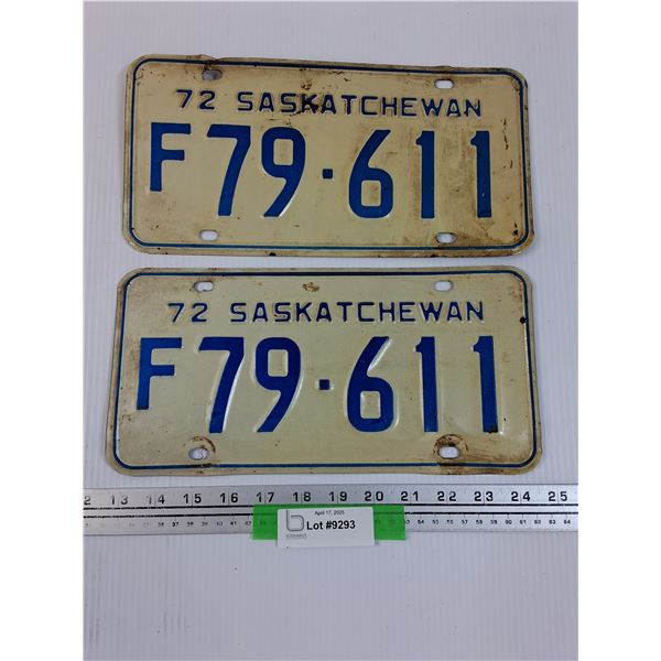 Saskatchewan License Plate Set - 1972