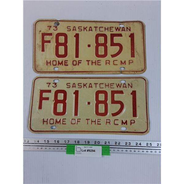 Saskatchewan License Plate Set - 1973