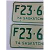 Image 2 : (2) Saskatchewan License Plate - 1974