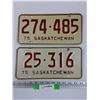 Image 1 : (2) Saskatchewan License Plate - 1975