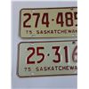 Image 2 : (2) Saskatchewan License Plate - 1975