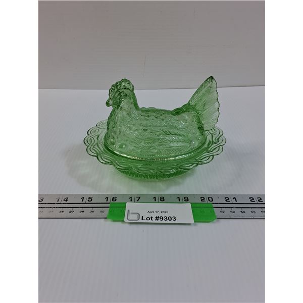Green Glass Hen on Nest (Not Uranium Glass)