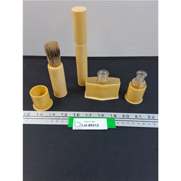 French Ivory Vintage Set: Shaving Cream Brush, (2) Cologne Bottles, Brush Holder - One Bottle Has Ch