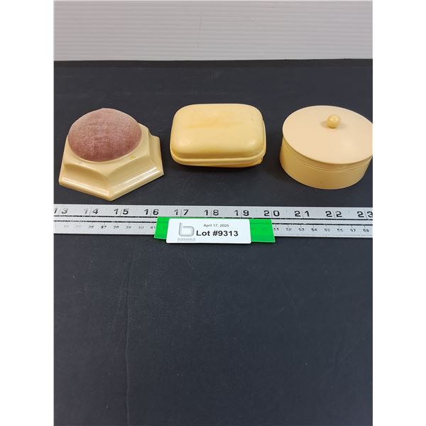 French Ivory Vintage Vanity Set - Dish has Crack as pictured